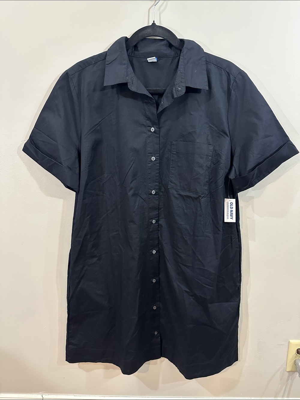 NWT Old Navy Black Short-Sleeve Button Down Shirt Dress